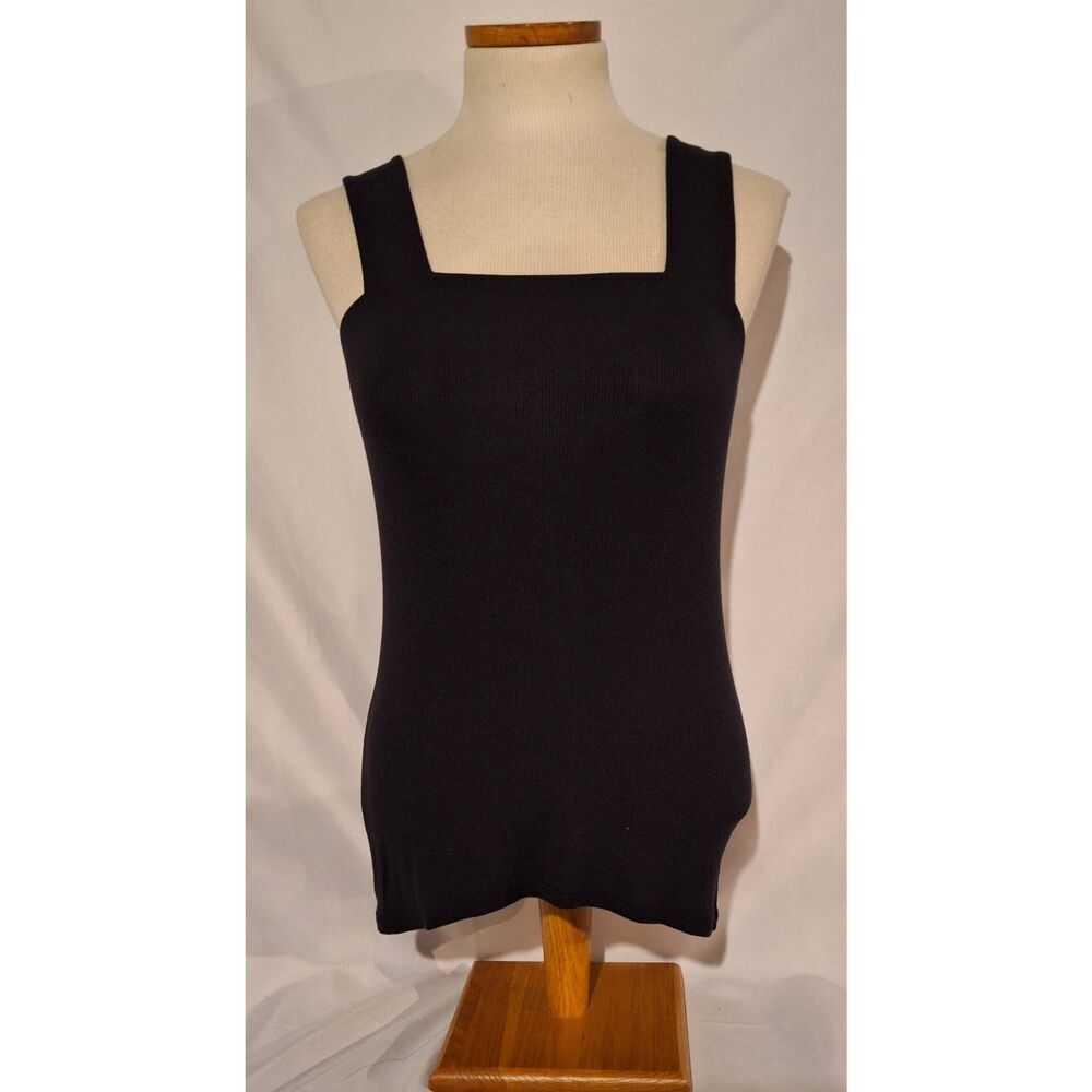 Goldray Myka Black Square Neck‎ Fitted Ribbed Knit Tank Top Womens Size M New